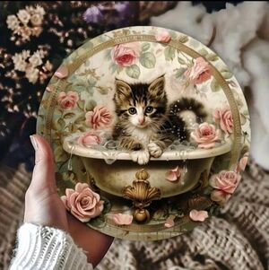 Cat Plate Wall Decor Metallic